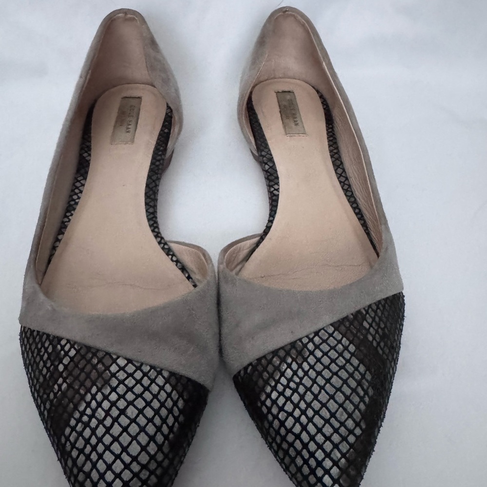 Cole Haan Gray Suede and Faux Snakeskin Pointed Toe Flats - Size 8
